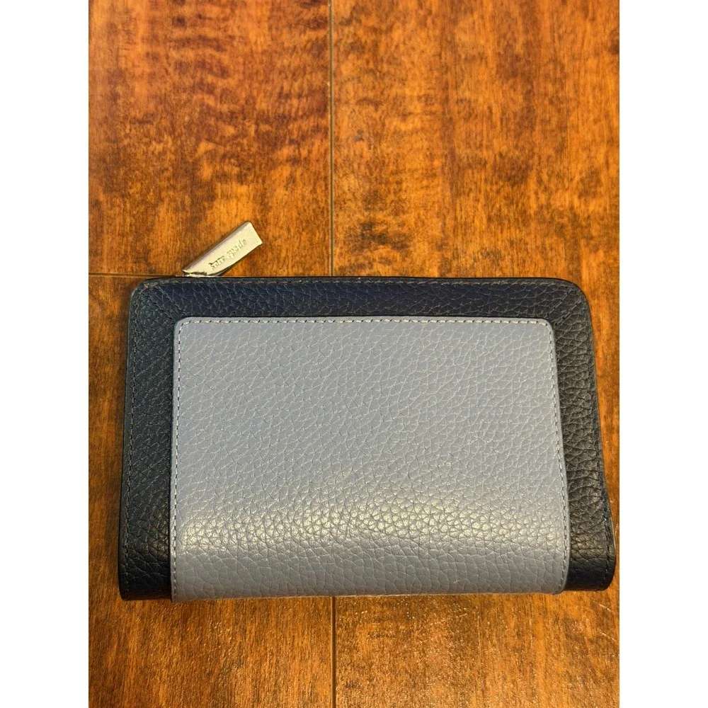 Kate Spade Staci Medium Compact Bifold Wallet Blue Colorblock Leather